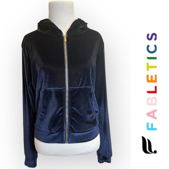 NWOT Fabletics Daria Blue Velour Hoodie, Size XS, MSRP $89 - Picture 5 of 9